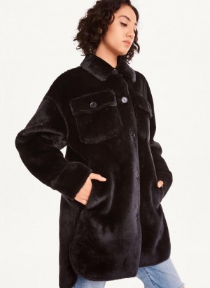Black DKNY Faux Fur Shacket Women's Jackets | Malaysia_D1049