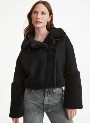 Black DKNY Faux Shearling Women's Jackets | Malaysia_D1809