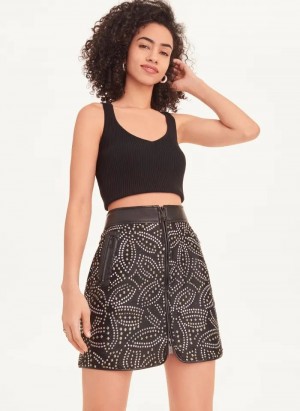 Black DKNY Faux Stud Front Zip Mini Women's Skirts | Malaysia_D1612