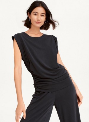 Black DKNY Flange Sleeve With Side Ruching Women's Tank Top | Malaysia_D0673