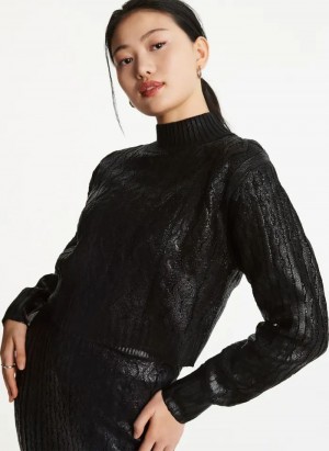Black DKNY Foil Cropped Women's Sweaters | Malaysia_D0345