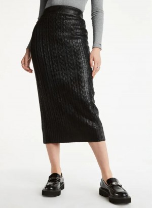Black DKNY Foil Maxi Women's Skirts | Malaysia_D1365