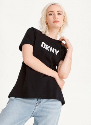 Black DKNY Foundation Logo Women's T Shirts | Malaysia_D1964