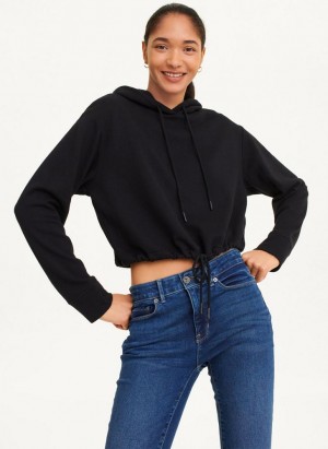 Black DKNY French Terry Cropped Women's Hoodies | Malaysia_D1765