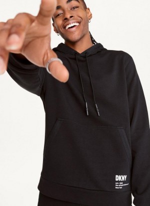 Black DKNY French Terry Men's Hoodies | Malaysia_D0378