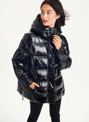 Black DKNY Glossy Oversized Women's Puffer Jacket | Malaysia_D1285