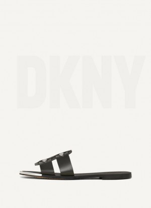 Black DKNY Glynn Flat Women's Slides | Malaysia_D1417
