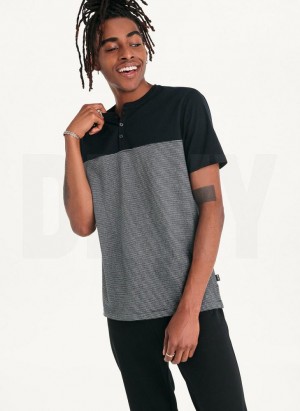 Black DKNY Henley Men's T Shirts | Malaysia_D0741