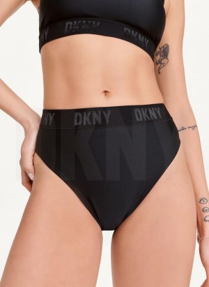 Black DKNY High Waisted Women's Bikini Bottom | Malaysia_D1226
