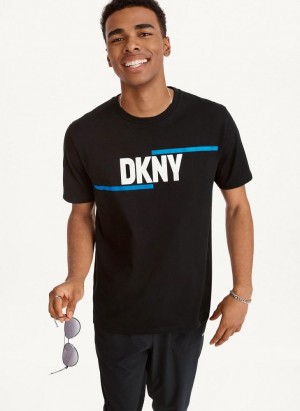 Black DKNY Irregular Lines Men's T Shirts | Malaysia_D0300