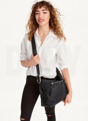 Black DKNY Large Buckle Women's Crossbody Bags | Malaysia_D1778