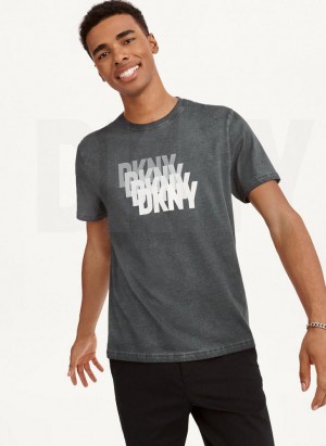 Black DKNY Layered Mineral Wash Men's T Shirts | Malaysia_D0647