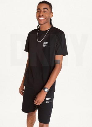 Black DKNY Left Chest Logo Men's T Shirts | Malaysia_D0200