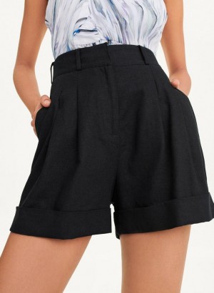 Black DKNY Linen Viscose Women's Shorts | Malaysia_D1248