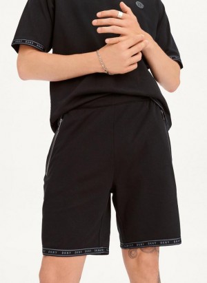 Black DKNY Logo Hems Men's Shorts | Malaysia_D1118