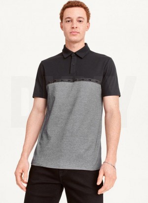 Black DKNY Logo Tape Detail Men's Polo Shirts | Malaysia_D1170