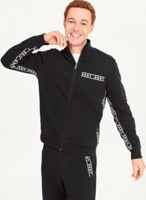 Black DKNY Logo Tape Detail Track Men's Jackets | Malaysia_D1206