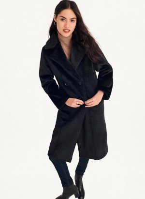 Black DKNY Long Faux Fur Women's Coats | Malaysia_D1734
