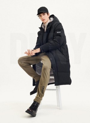 Black DKNY Long Quilted Men's Coats | Malaysia_D1145