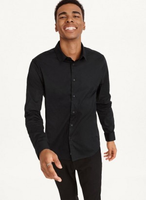 Black DKNY Long Sleeve Button Down Men's Shirts | Malaysia_D1527