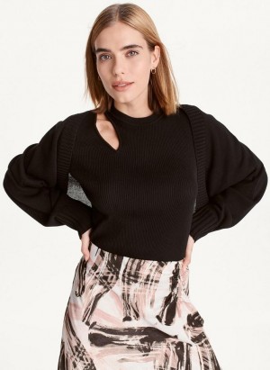 Black DKNY Long Sleeve Cropped Cardigan Women's Sweaters | Malaysia_D0438