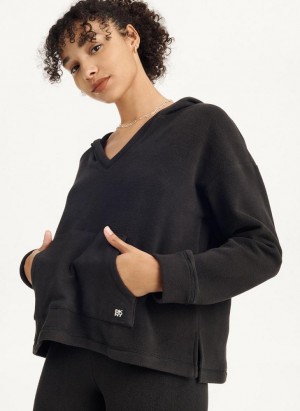 Black DKNY Long Sleeve Hooded Top And Legging Set Women's Pajamas | Malaysia_D1019