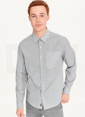 Black DKNY Long Sleeve Men's Shirts | Malaysia_D1472