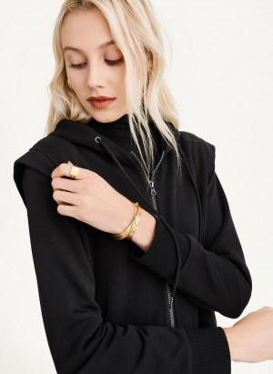 Black DKNY Long Sleeve Zip Up With Flange Shoulder Women's Hoodies | Malaysia_D0761