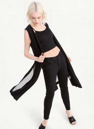 Black DKNY Long Vest With Sheer Back Women's Jackets | Malaysia_D0285
