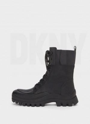 Black DKNY Lug Sole Combat Women's Boots | Malaysia_D1807