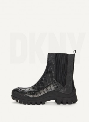Black DKNY Lug Sole Croco Chelsea Women's Boots | Malaysia_D1144