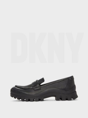 Black DKNY Lug Sole Women's Loafers | Malaysia_D1159