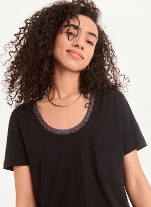 Black DKNY Lurex Trim Women's T Shirts | Malaysia_D1696