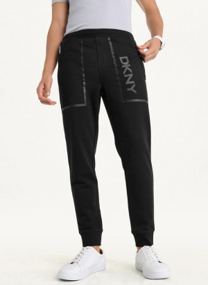 Black DKNY Mesh Pocket Logo Men's Pants | Malaysia_D1779