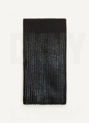 Black DKNY Metallic Rib Knit Oblong Women's Scarf | Malaysia_D0802