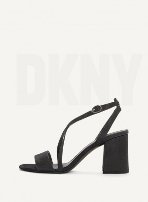Black DKNY Metallic Snake Strappy Block Women's Sandals | Malaysia_D0201