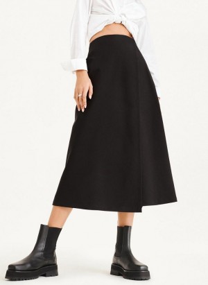 Black DKNY Midi Faux Wrap Women's Skirts | Malaysia_D1325