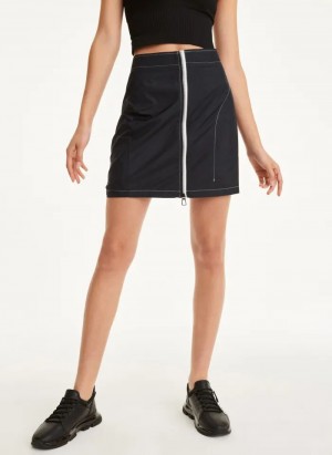 Black DKNY Mini Rip-Stop With Jersey Lining Women's Skirts | Malaysia_D0709