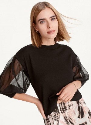 Black DKNY Mixed Media Women's Sweaters | Malaysia_D0686