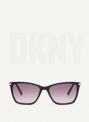 Black DKNY Modified Modern Rectangle Women's Sunglasses | Malaysia_D0376