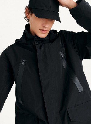 Black DKNY Nylon Hooded Trench Men's Coats | Malaysia_D0892