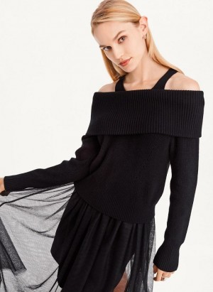Black DKNY Off Shoulder Tank Women's Sweaters | Malaysia_D0384