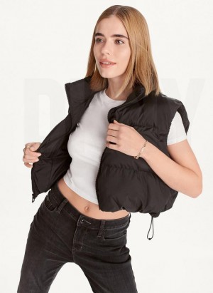 Black DKNY Oversized Cropped Vest Women's Coats | Malaysia_D0712