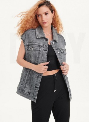 Black DKNY Oversized Denim Vest Women's Jackets | Malaysia_D1037