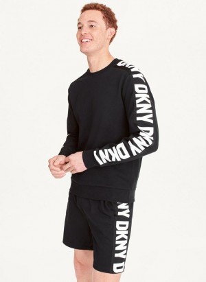 Black DKNY Oversized Logo Sleeve Crew Men's Sweatshirts | Malaysia_D1235