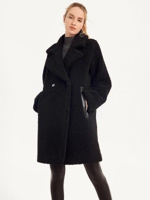 Black DKNY Oversized Long Sherpa Women's Coats | Malaysia_D0642