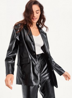 Black DKNY Oversized Patent Leather Women's Blazers | Malaysia_D1236