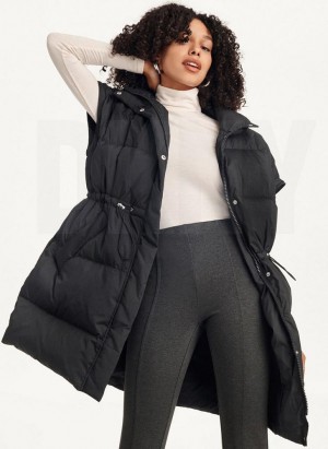 Black DKNY Oversized Puffer With Zip Sleeves Women's Coats | Malaysia_D0110