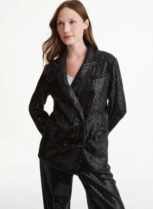 Black DKNY Oversized Sequin Women's Blazers | Malaysia_D1349