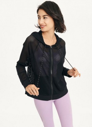 Black DKNY Ozone Mesh Relaxed Full Zip Women's Jackets | Malaysia_D1660